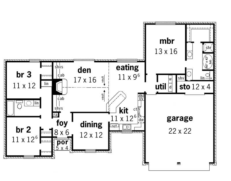 Floor Plan First Story of Country Plan #164-1166