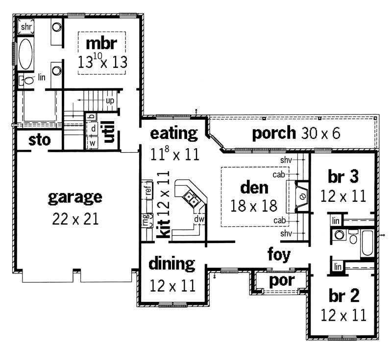 Floor Plan First Story of Country Plan #164-1175