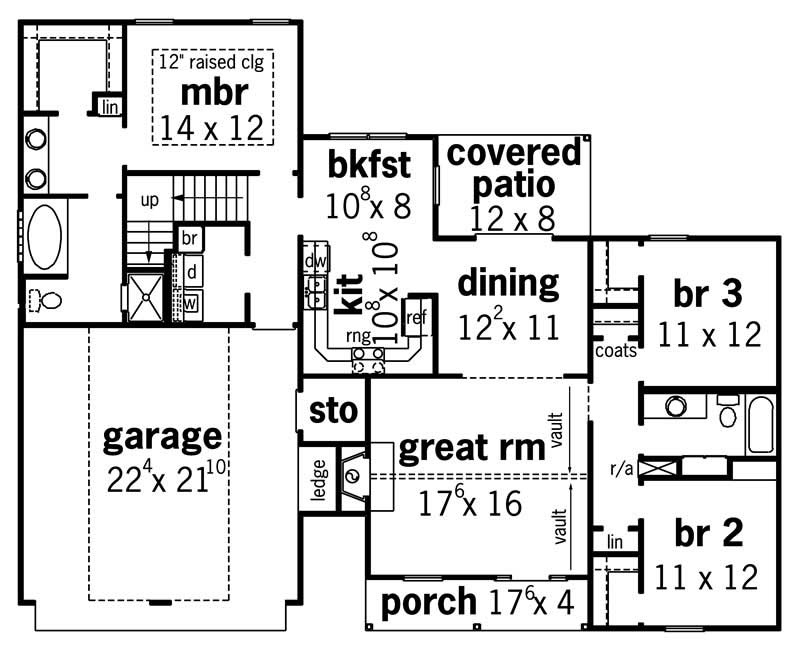 Floor Plan First Story of Country Plan #164-1176