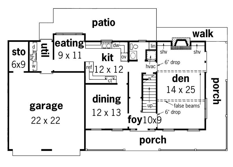Floor Plan First Story of Country Plan #164-1180