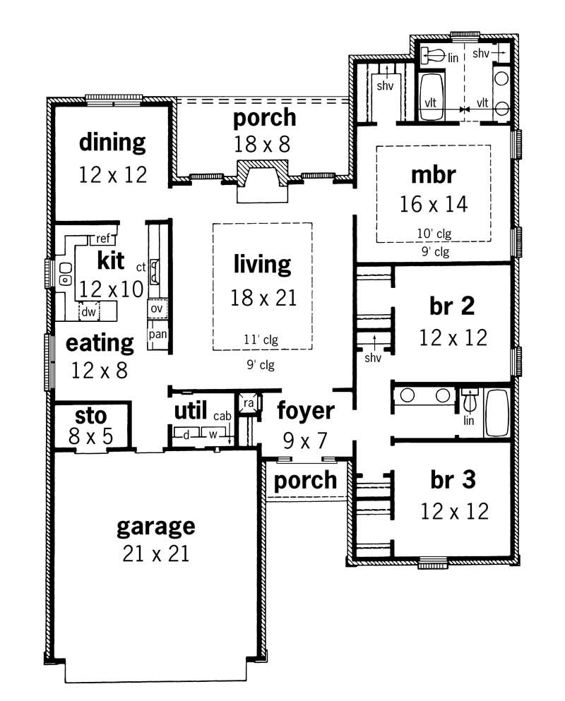 Floor Plan First Story of European Plan #164-1193