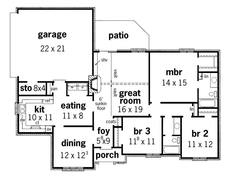 Floor Plan First Story of Country Plan #164-1194