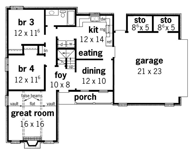 Floor Plan First Story of Country Plan #164-1210