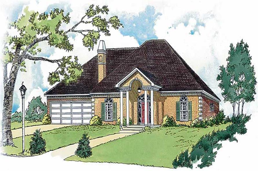 Colored front elevation image for French house plan # 1776