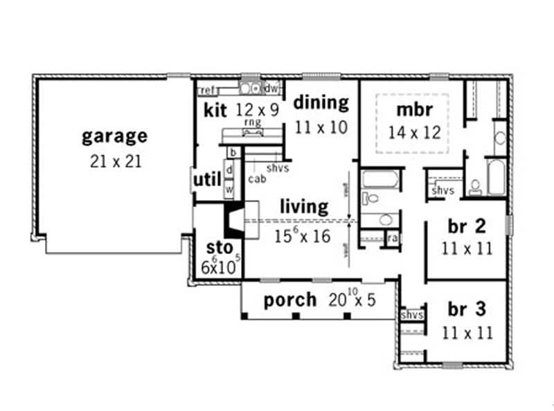 Floor Plan First Story of Ranch Plan #164-1225