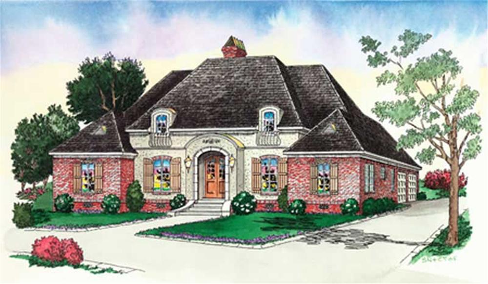 French house plans # 10340 color rendering.