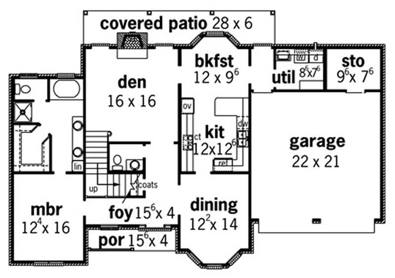 Floor Plan First Story of Country Plan #164-1289