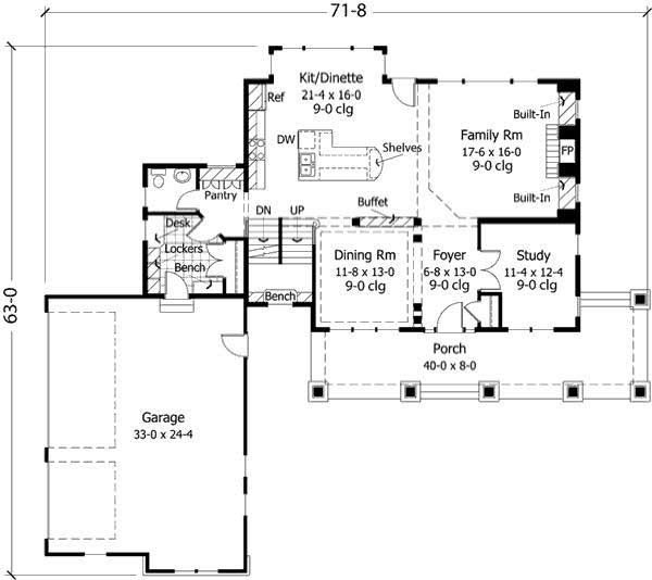 Floor Plan First Story of Country Plan #165-1002