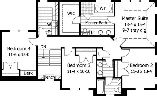 Floor Plan Second Story of Country Plan #165-1002