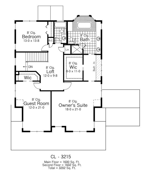 Floor Plan Second Story of Country Plan #165-1007