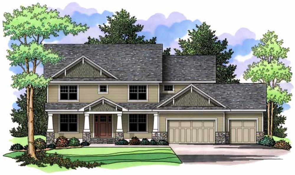 Country Houseplans CLS-3309 colored front elevation.
