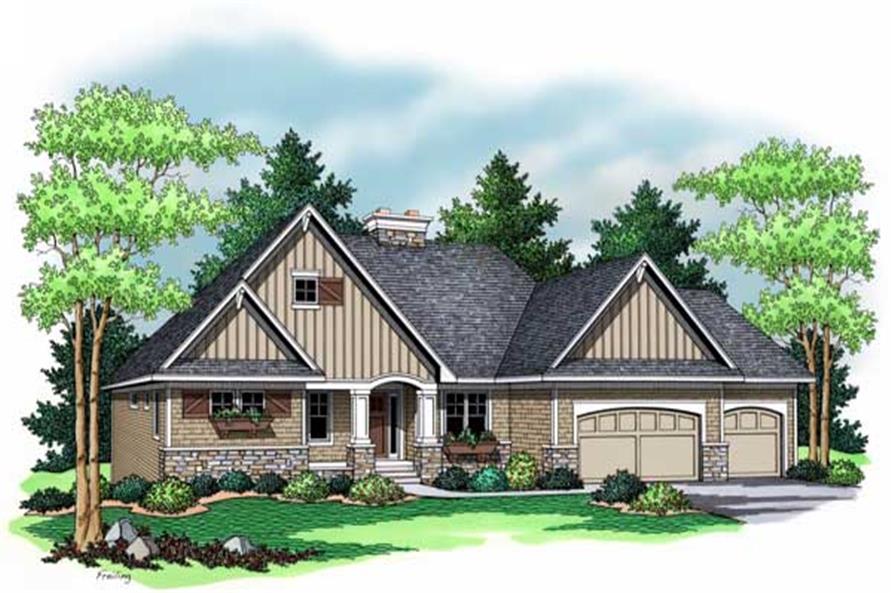 Colored Rendering for Ranch Home plans 165-1011