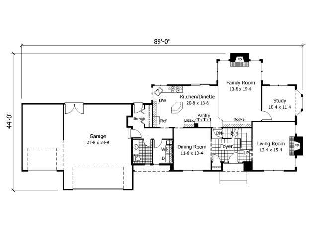 Floor Plan First Story of Colonial Plan #165-1016