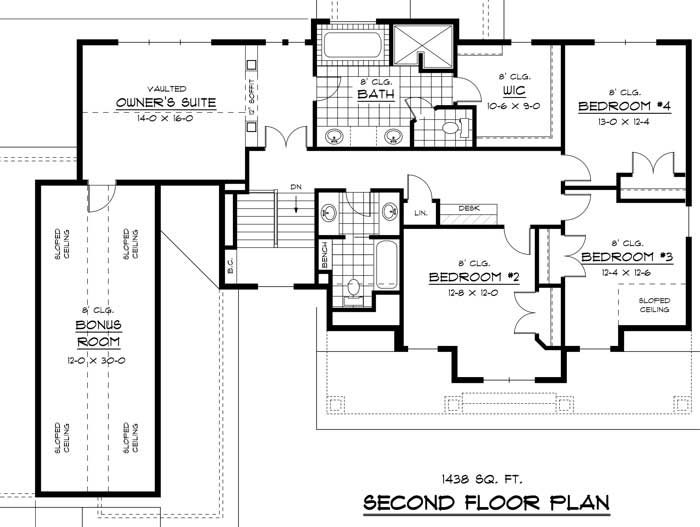 Floor Plan Second Story of Country Plan #165-1020
