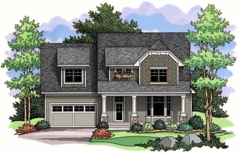 Colored front elevation for Country Homeplans CLS-3122.