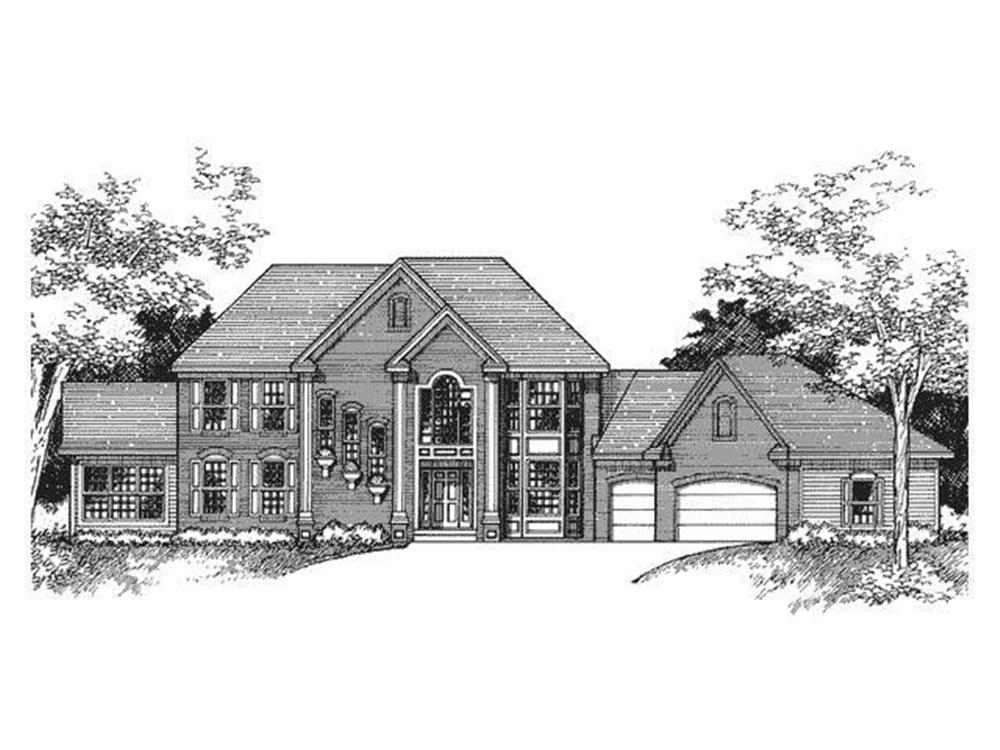 This image shows the front elevation of these European House Plans.