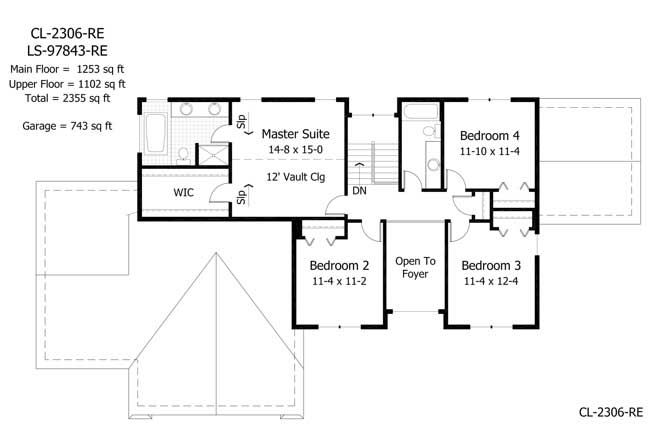 Floor Plan Second Story of Country Plan #165-1038