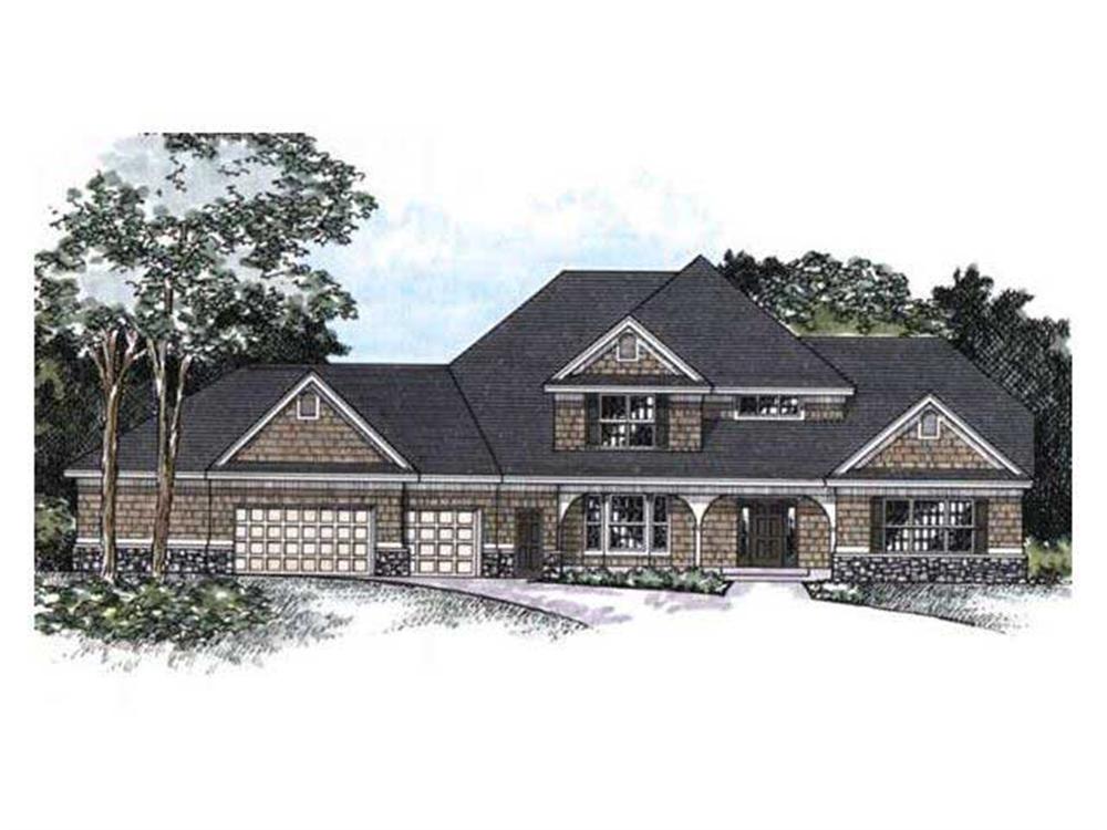 This image shows the Front Elevation of these Country Homeplans (CLS-3004).