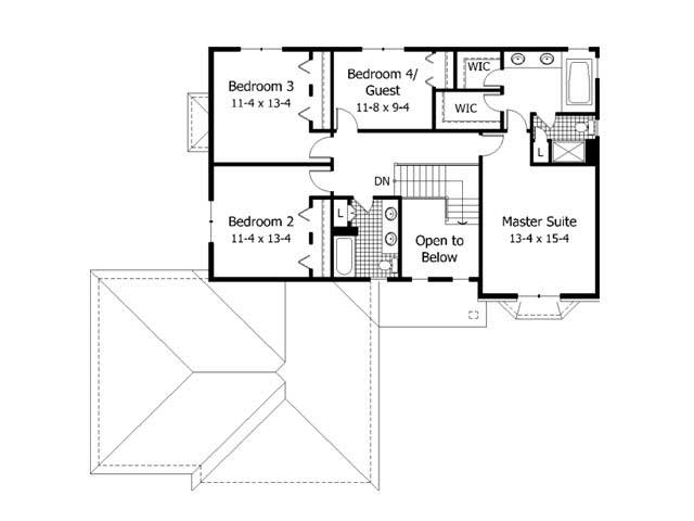Floor Plan Second Story of European Plan #165-1042