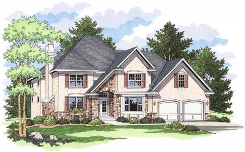 European Houseplans CLS-2507 colored front elevation.
