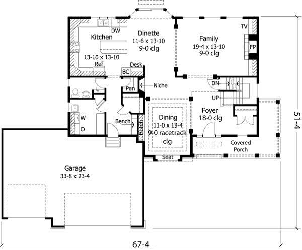 Floor Plan First Story of European Plan #165-1044