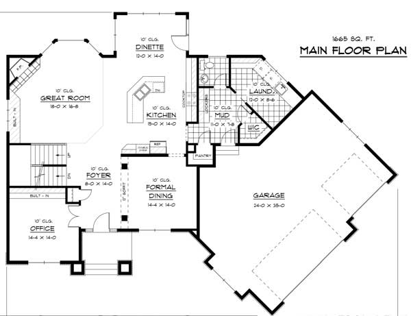 Floor Plan First Story of European Plan #165-1048