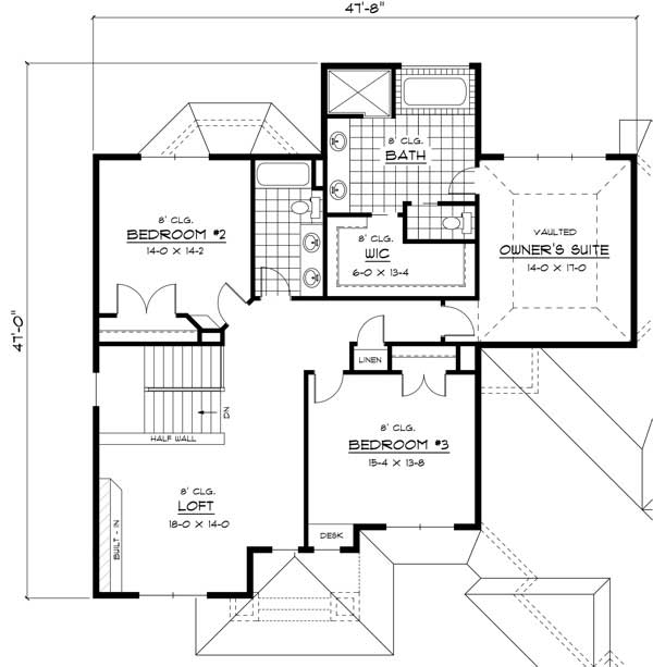 Floor Plan Second Story of European Plan #165-1048