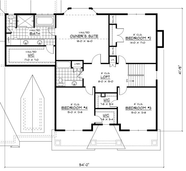 Floor Plan Second Story of Country Plan #165-1049