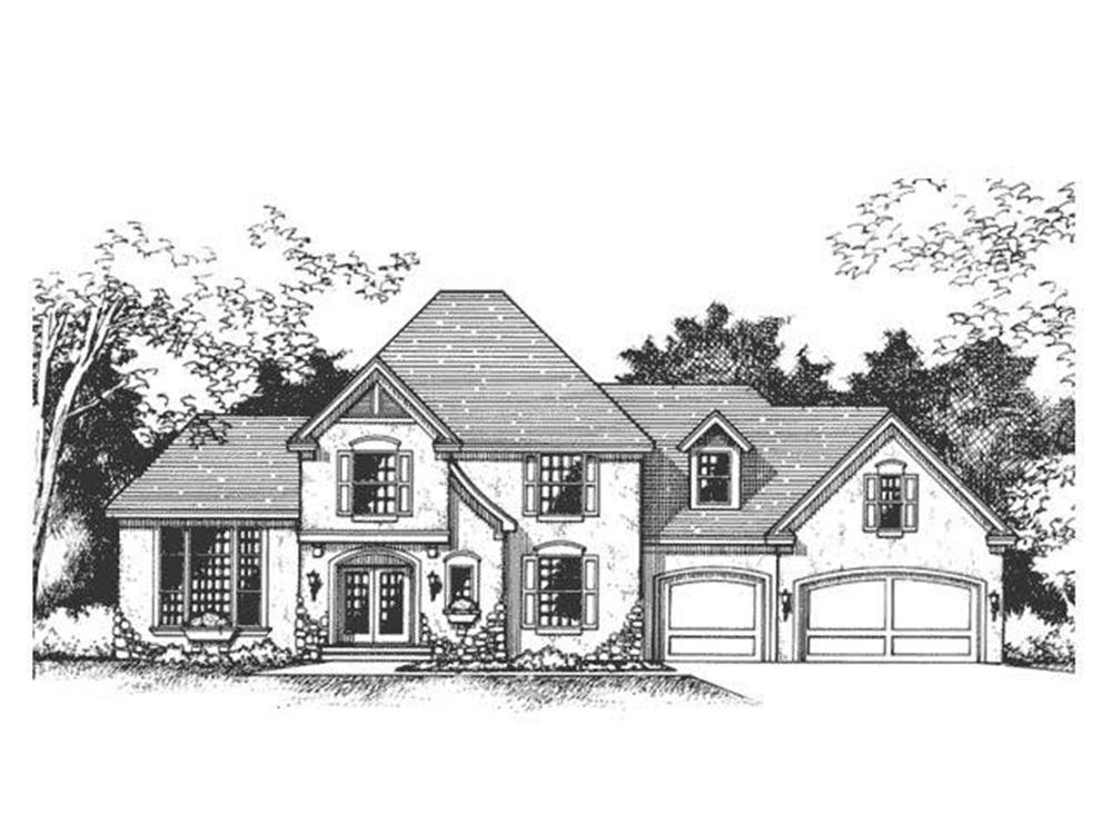 This image shows the front elevation of European Houseplans CLS-2600.