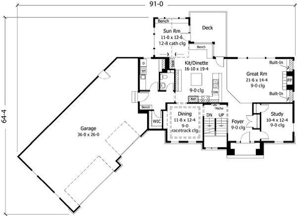 Floor Plan First Story of European Plan #165-1069