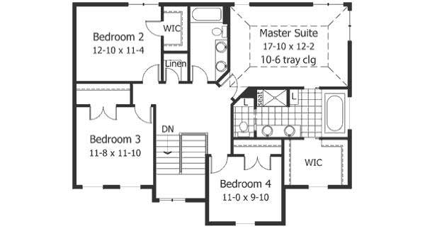 Floor Plan Second Story of European Plan #165-1069