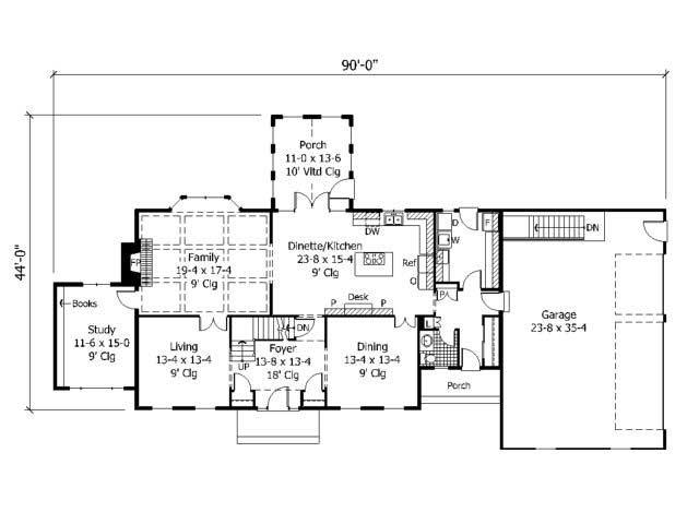 Floor Plan First Story of Colonial Plan #165-1072