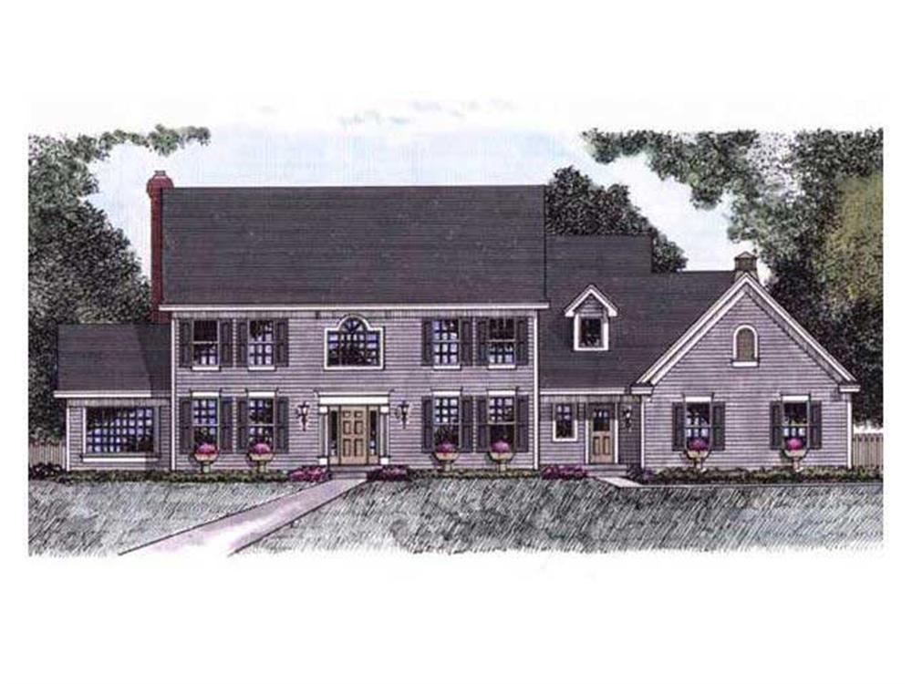 This shows the Front elevation of these Colonial Houseplans.