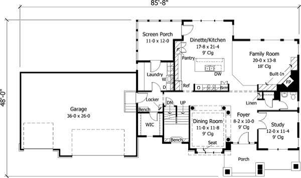 Floor Plan First Story of Country Plan #165-1082