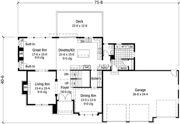 Floor Plan First Story of European Plan #165-1098