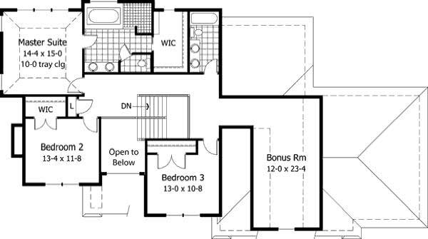 Floor Plan Second Story of European Plan #165-1098