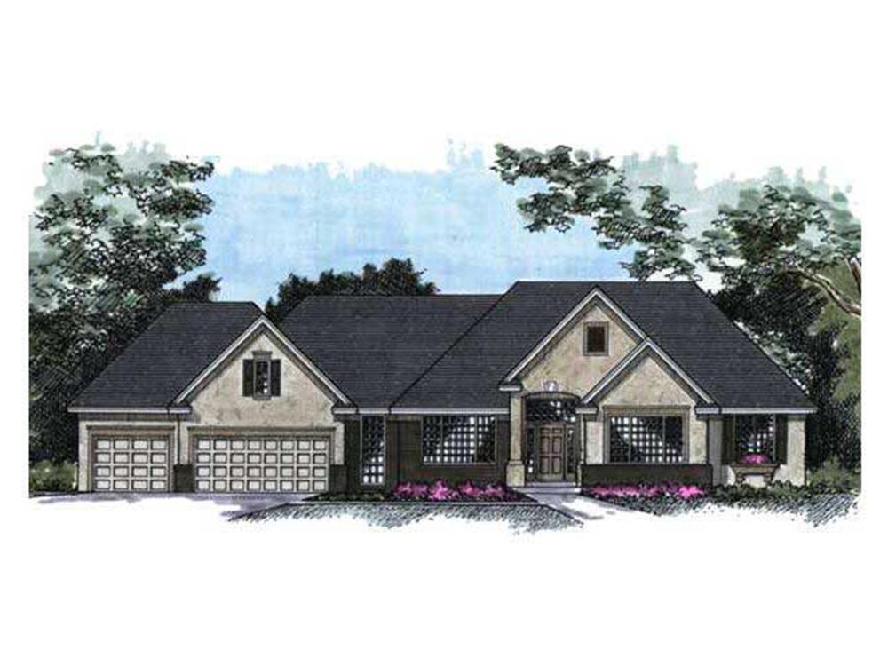 Shown is the front elevation for these Ranch House Plans.