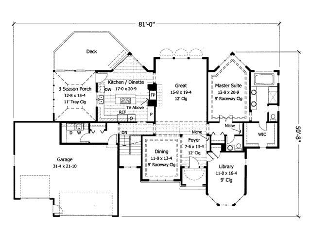 Floor Plan First Story of European Plan #165-1115