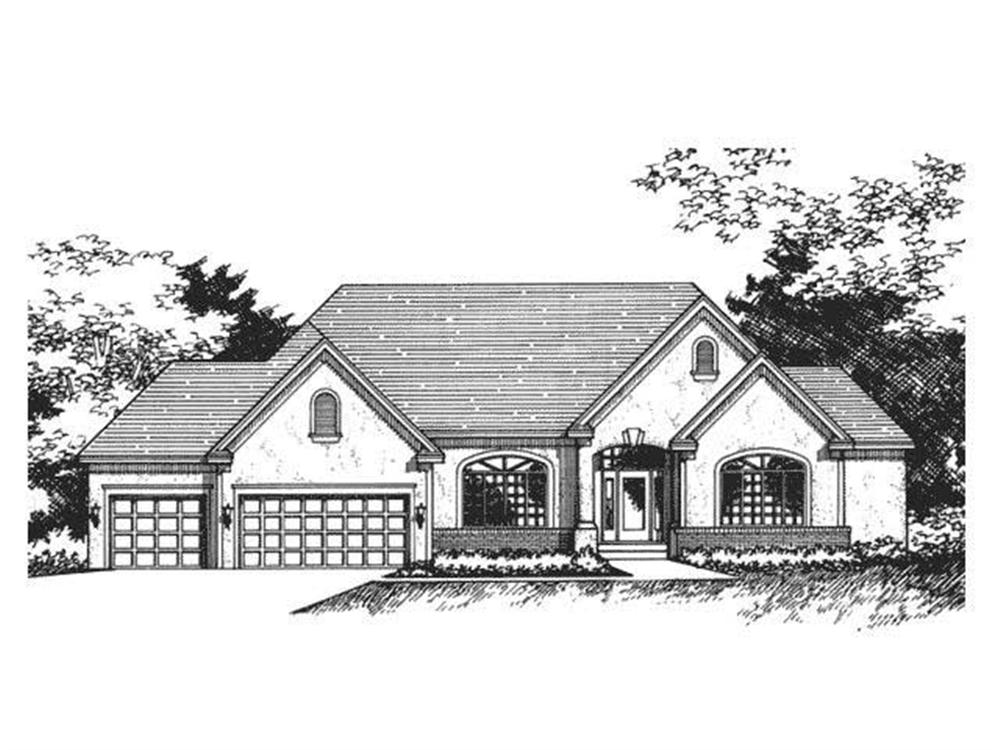 This image shows the front elevation for Ranch Houseplans CLS-3604.