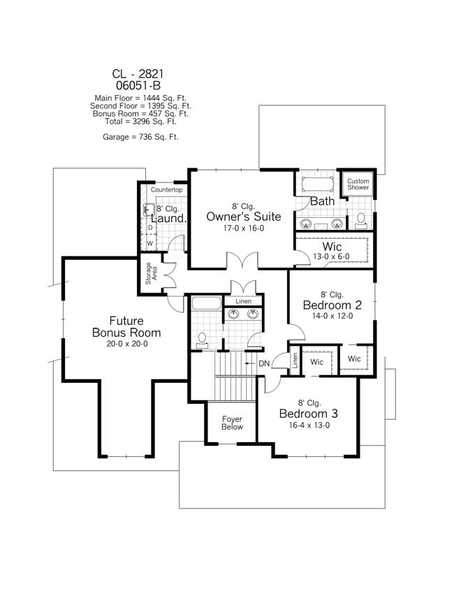 Floor Plan Second Story of Country Plan #165-1129
