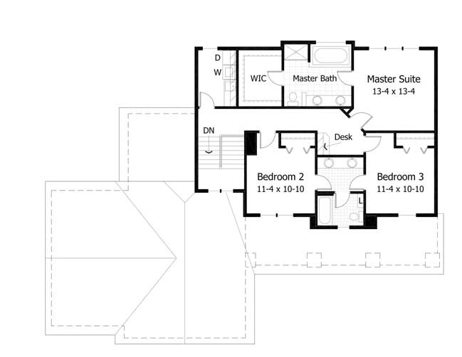 Floor Plan Second Story of Country Plan #165-1131