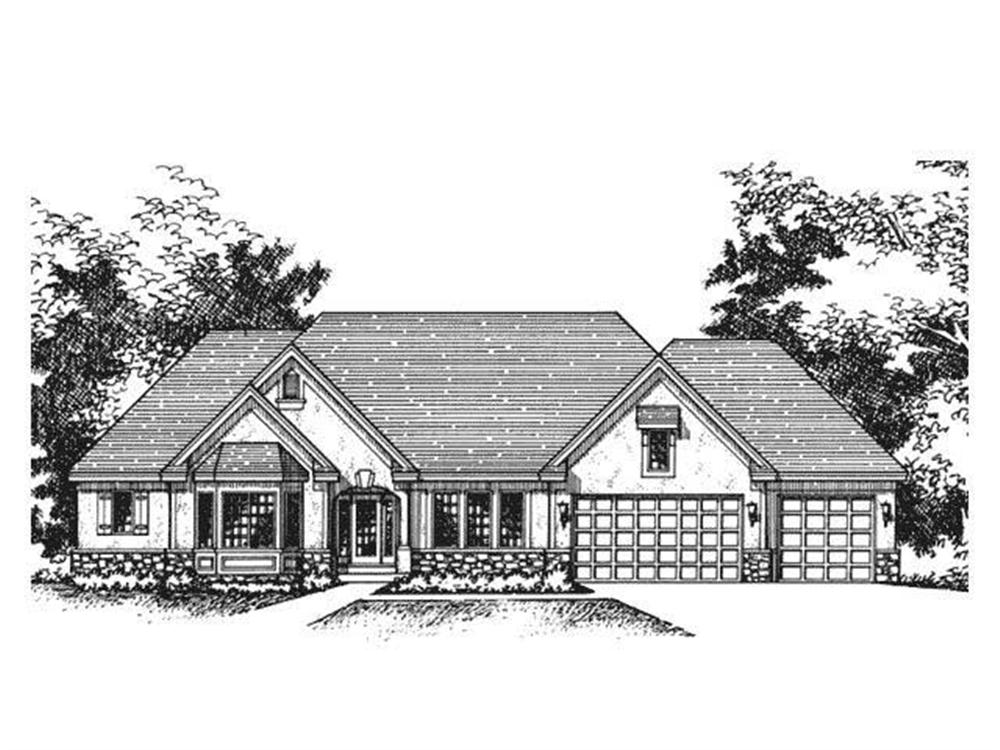 This image shows the Front View of Ranch Home Plans CLS-4300.