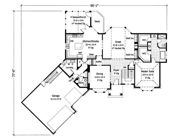 Floor Plan First Story of Country Plan #165-1137