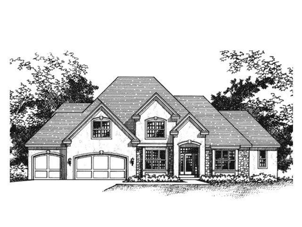 This image shows the front elevation of these European House Plans (CLS-2801).