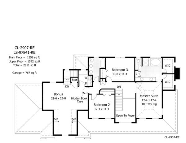 Floor Plan Second Story of Country Plan #165-1145