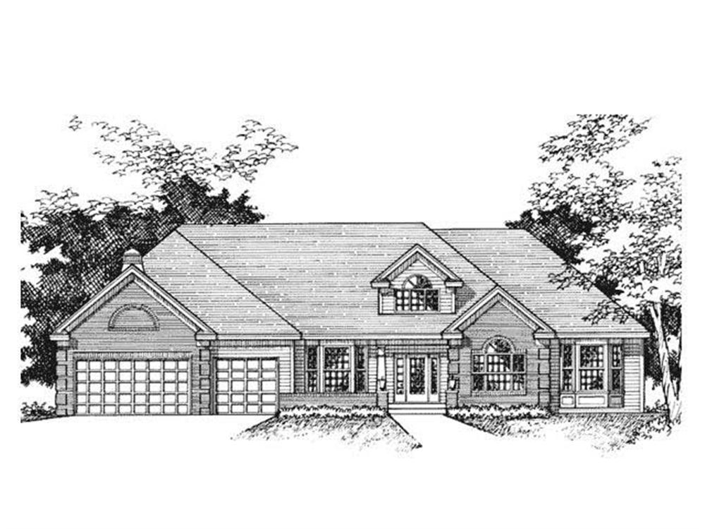 This is the front elevation rendering for these Ranch Homeplans.