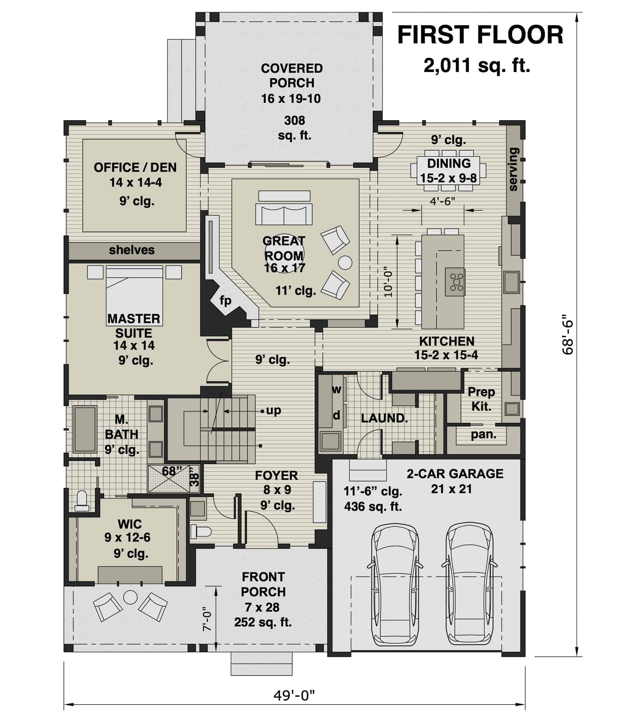Main Level of Contemporary Plan #165-1151