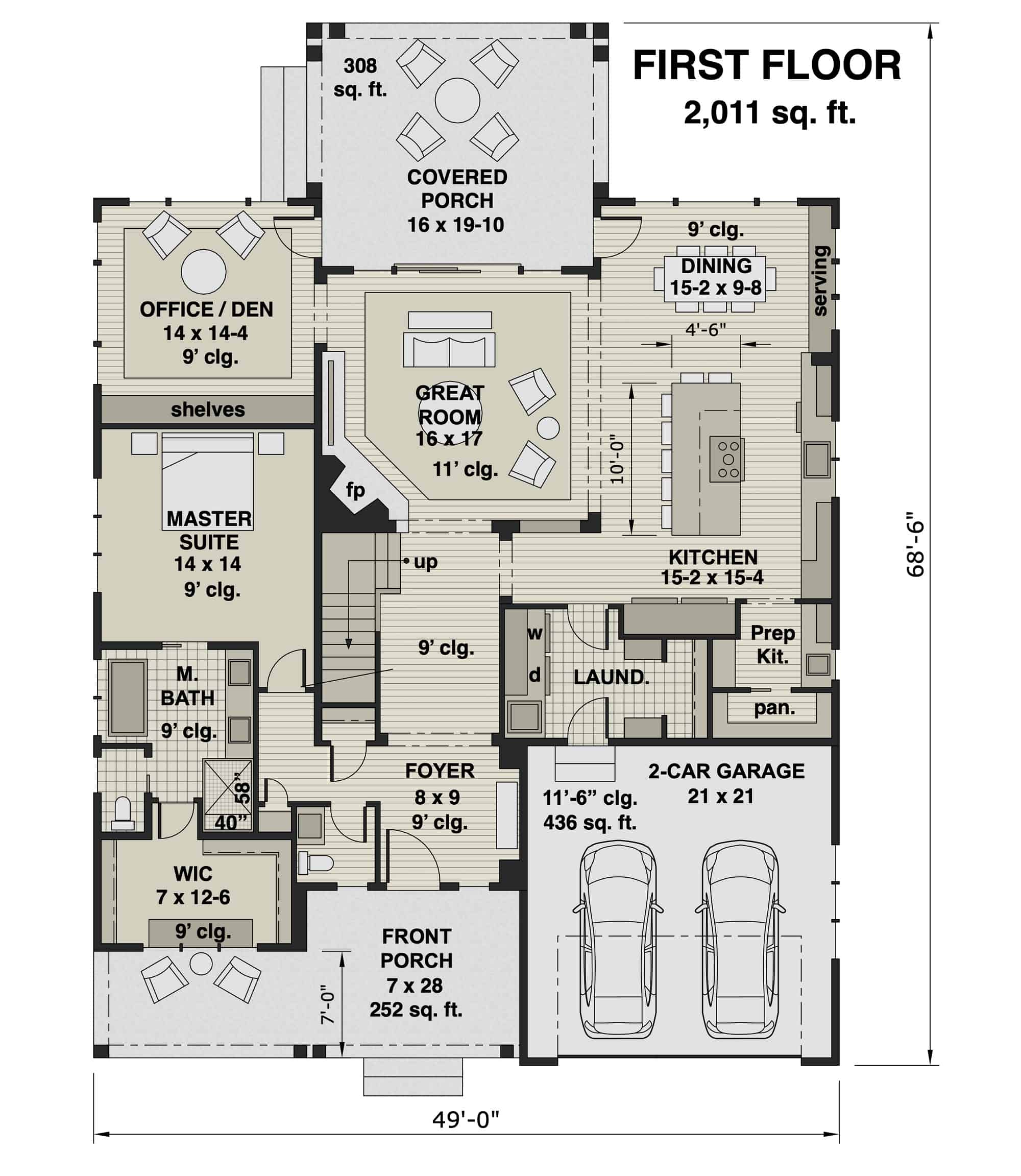 Main Level of Contemporary Plan #165-1156