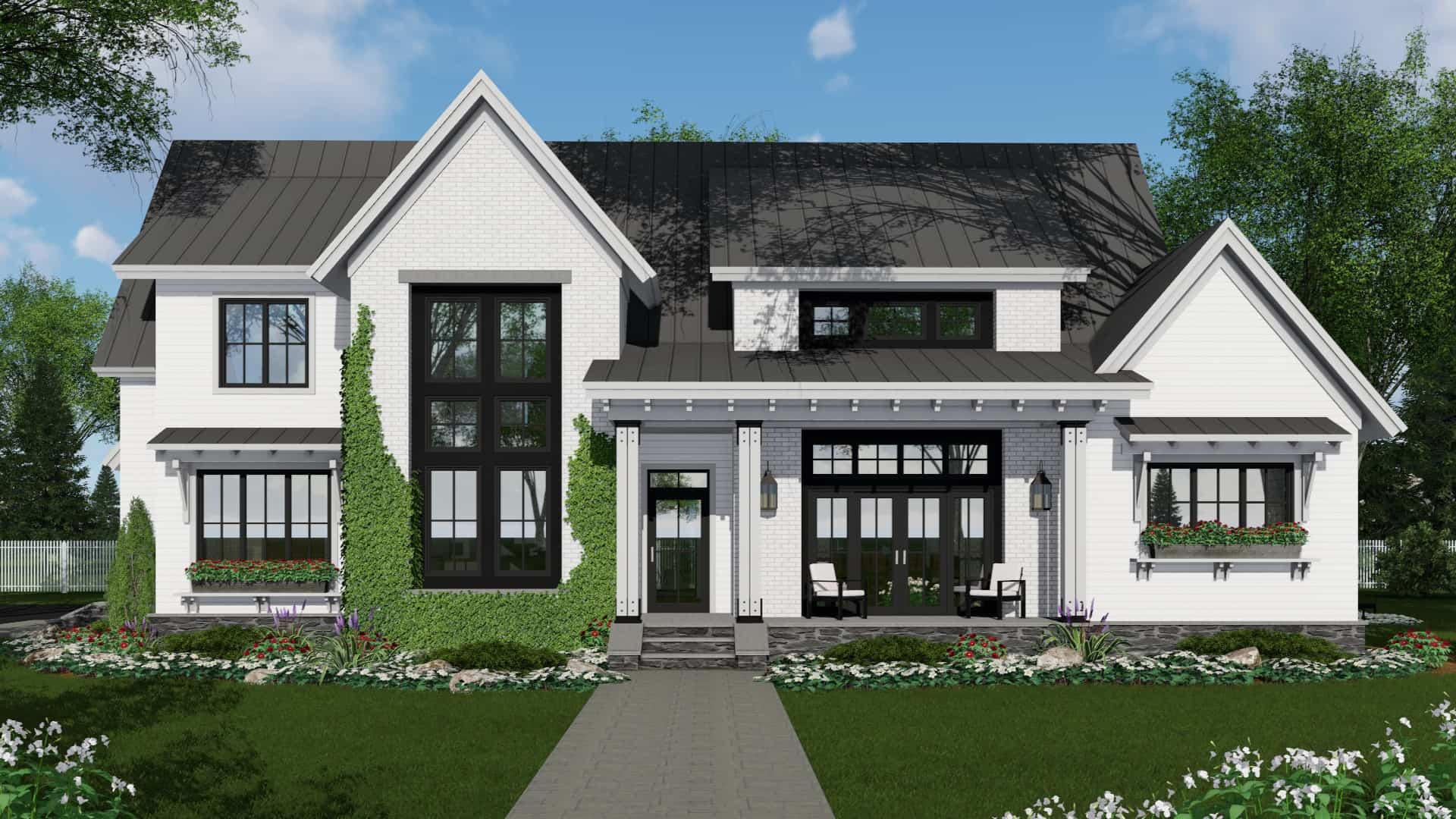 Front elevation of Modern Farmhouse home (ThePlanCollection: House Plan #165-1166)