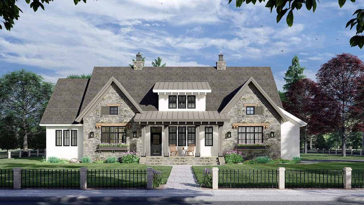 Front elevation of Modern Farmhouse home (ThePlanCollection: House Plan #165-1172)